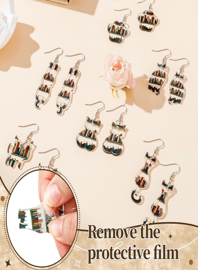Vynium Book Earrings 12 Pairs, Book Lovers & Readers Gifts with Cat, Bookshelf, Acrylic Dangle Earrings for Librarian, Student, Christmas Women Gift, Teacher Appreciation Day Gifts - Image 4